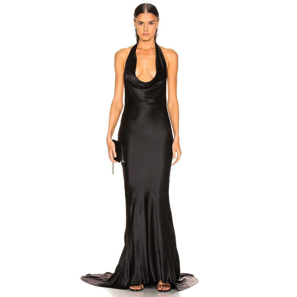 Stella McCartney Plunging Drape Silk Halter Gown - Picture 1 of 8